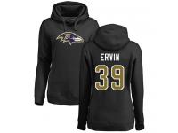 #39 Tyler Ervin Black Football Name & Number Logo Women's Baltimore Ravens Pullover Hoodie