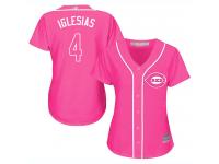 #4  Jose Iglesias Pink Baseball Women's Jersey Cincinnati Reds Fashion Cool Base