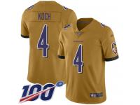 #4 Limited Sam Koch Gold Football Men's Jersey Baltimore Ravens Inverted Legend 100th Season