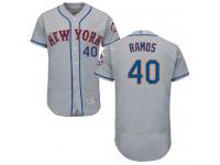 #40 Authentic Wilson Ramos Men's Grey Baseball Jersey - Road New York Mets Flex Base