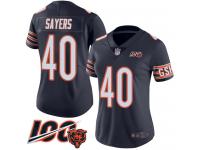 #40 Limited Gale Sayers Navy Blue Football Home Women's Jersey Chicago Bears 100th Season