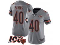 #40 Limited Gale Sayers Silver Football Women's Jersey Chicago Bears Inverted Legend Vapor Rush 100th Season