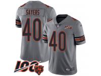 #40 Limited Gale Sayers Silver Football Youth Jersey Chicago Bears Inverted Legend Vapor Rush 100th Season