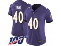 #40 Limited Kenny Young Purple Football Home Women's Jersey Baltimore Ravens Vapor Untouchable 100th Season