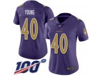 #40 Limited Kenny Young Purple Football Women's Jersey Baltimore Ravens Rush Vapor Untouchable 100th Season