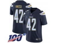 #42 Limited Uchenna Nwosu Navy Blue Football Home Men's Jersey Los Angeles Chargers Vapor Untouchable 100th Season