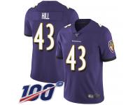 #43 Limited Justice Hill Purple Football Home Men's Jersey Baltimore Ravens Vapor Untouchable 100th Season