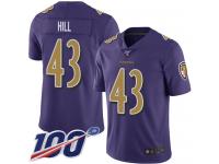 #43 Limited Justice Hill Purple Football Men's Jersey Baltimore Ravens Rush Vapor Untouchable 100th Season