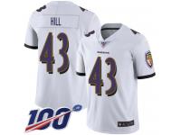#43 Limited Justice Hill White Football Road Men's Jersey Baltimore Ravens Vapor Untouchable 100th Season