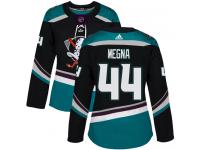 #44 Adidas Authentic Jaycob Megna Women's Black Teal NHL Jersey - Alternate Anaheim Ducks