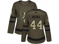 #44 Adidas Authentic Jaycob Megna Women's Green NHL Jersey - Anaheim Ducks Salute to Service