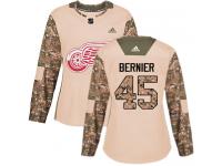 #45 Adidas Authentic Jonathan Bernier Women's Camo NHL Jersey - Detroit Red Wings Veterans Day Practice