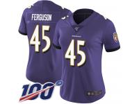 #45 Limited Jaylon Ferguson Purple Football Home Women's Jersey Baltimore Ravens Vapor Untouchable 100th Season