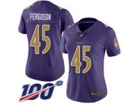 #45 Limited Jaylon Ferguson Purple Football Women's Jersey Baltimore Ravens Rush Vapor Untouchable 100th Season