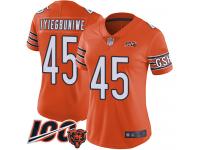 #45 Limited Joel Iyiegbuniwe Orange Football Alternate Women's Jersey Chicago Bears 100th Season