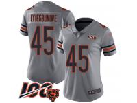 #45 Limited Joel Iyiegbuniwe Silver Football Women's Jersey Chicago Bears Inverted Legend Vapor Rush 100th Season
