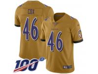 #46 Limited Morgan Cox Gold Football Men's Jersey Baltimore Ravens Inverted Legend 100th Season