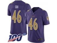 #46 Limited Morgan Cox Purple Football Men's Jersey Baltimore Ravens Rush Vapor Untouchable 100th Season