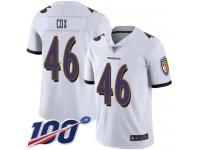 #46 Limited Morgan Cox White Football Road Men's Jersey Baltimore Ravens Vapor Untouchable 100th Season