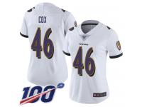 #46 Limited Morgan Cox White Football Road Women's Jersey Baltimore Ravens Vapor Untouchable 100th Season