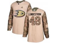 #48 Adidas Authentic Isac Lundestrom Men's Camo NHL Jersey - Anaheim Ducks Veterans Day Practice