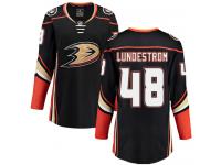#48 Breakaway Isac Lundestrom Women's Black NHL Jersey - Home Anaheim Ducks