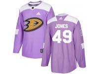 #49 Adidas Authentic Max Jones Men's Purple NHL Jersey - Anaheim Ducks Fights Cancer Practice