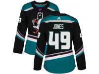 #49 Adidas Authentic Max Jones Women's Black Teal NHL Jersey - Alternate Anaheim Ducks