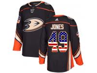 #49 Adidas Authentic Max Jones Youth Black NHL Jersey - Anaheim Ducks USA Flag Fashion