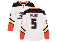 #5 Adidas Authentic Korbinian Holzer Women's White NHL Jersey - Away Anaheim Ducks