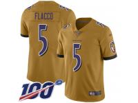 #5 Limited Joe Flacco Gold Football Youth Jersey Baltimore Ravens Inverted Legend 100th Season
