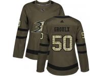 #50 Adidas Authentic Benoit-Olivier Groulx Women's Green NHL Jersey - Anaheim Ducks Salute to Service