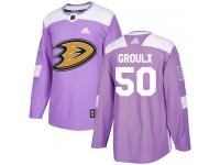 #50 Adidas Authentic Benoit-Olivier Groulx Youth Purple NHL Jersey - Anaheim Ducks Fights Cancer Practice