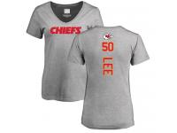 #50 Darron Lee Ash Football Backer V-Neck Women's Kansas City Chiefs T-Shirt