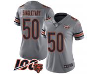 #50 Limited Mike Singletary Silver Football Women's Jersey Chicago Bears Inverted Legend Vapor Rush 100th Season