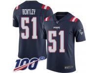 #51 Limited Ja'Whaun Bentley Navy Blue Football Men's Jersey New England Patriots Rush Vapor Untouchable 100th Season