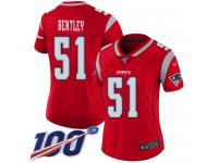 #51 Limited Ja'Whaun Bentley Red Football Women's Jersey New England Patriots Inverted Legend 100th Season