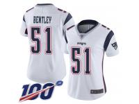 #51 Limited Ja'Whaun Bentley White Football Road Women's Jersey New England Patriots Vapor Untouchable 100th Season