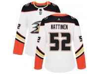 #52 Adidas Authentic Julius Nattinen Women's White NHL Jersey - Away Anaheim Ducks