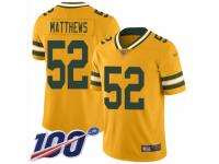 #52 Limited Clay Matthews Gold Football Men's Jersey Green Bay Packers Inverted Legend 100th Season