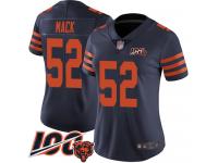 #52 Limited Khalil Mack Navy Blue Football Women's Jersey Chicago Bears Rush Vapor Untouchable 100th Season