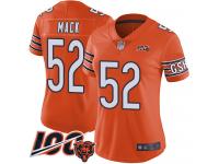 #52 Limited Khalil Mack Orange Football Alternate Women's Jersey Chicago Bears 100th Season