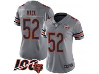 #52 Limited Khalil Mack Silver Football Women's Jersey Chicago Bears Inverted Legend Vapor Rush 100th Season