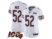 #52 Limited Khalil Mack White Football Road Women's Jersey Chicago Bears Vapor Untouchable 100th Season
