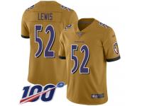 #52 Limited Ray Lewis Gold Football Men's Jersey Baltimore Ravens Inverted Legend 100th Season
