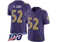 #52 Limited Ray Lewis Purple Football Men's Jersey Baltimore Ravens Rush Vapor Untouchable 100th Season