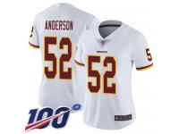 #52 Limited Ryan Anderson White Football Road Women's Jersey Washington Redskins Vapor Untouchable 100th Season