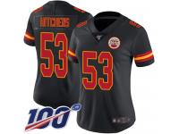 #53 Limited Anthony Hitchens Black Football Women's Jersey Kansas City Chiefs Rush Vapor Untouchable 100th Season