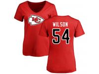 #54 Damien Wilson Red Football Name & Number Logo Slim Fit Women's Kansas City Chiefs T-Shirt