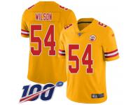 #54 Limited Damien Wilson Gold Football Men's Jersey Kansas City Chiefs Inverted Legend Vapor Rush 100th Season
